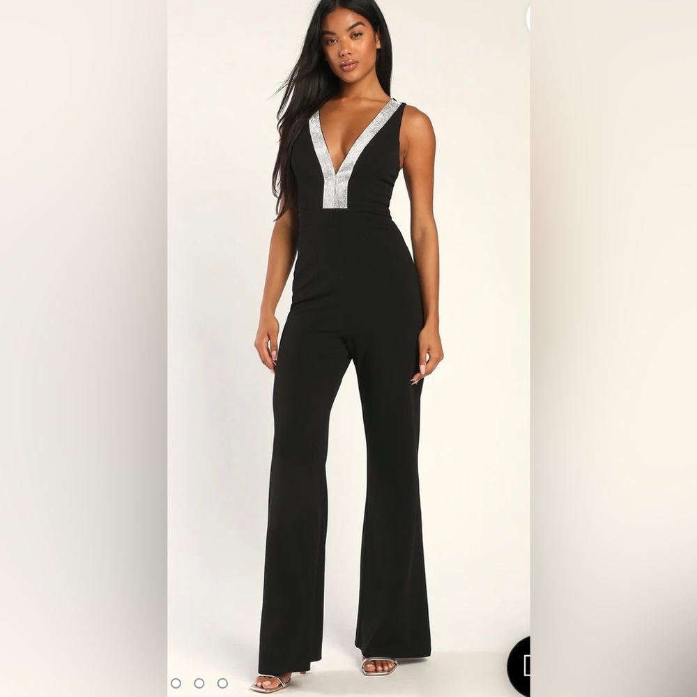 NWOT Lulus jumpsuit Black Rhinestone sleeveless wide leg size Xsmall NWOT